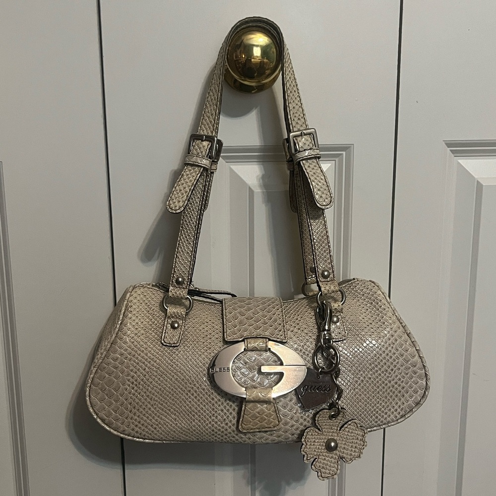 Vintage Guess Y2K Cream Vegan Snake Embossed Leather Bag Charm READ